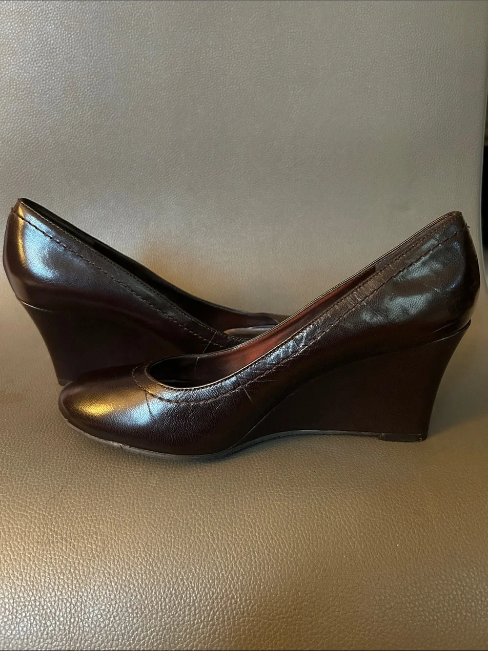 Nine West Classic Women's Dark Brown Leather Wedge Pumps